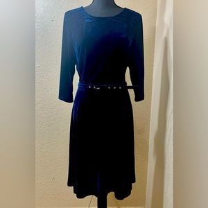 Unique Vintage Nay Blue Velvet Fit and Flare Dress Size 16/1X